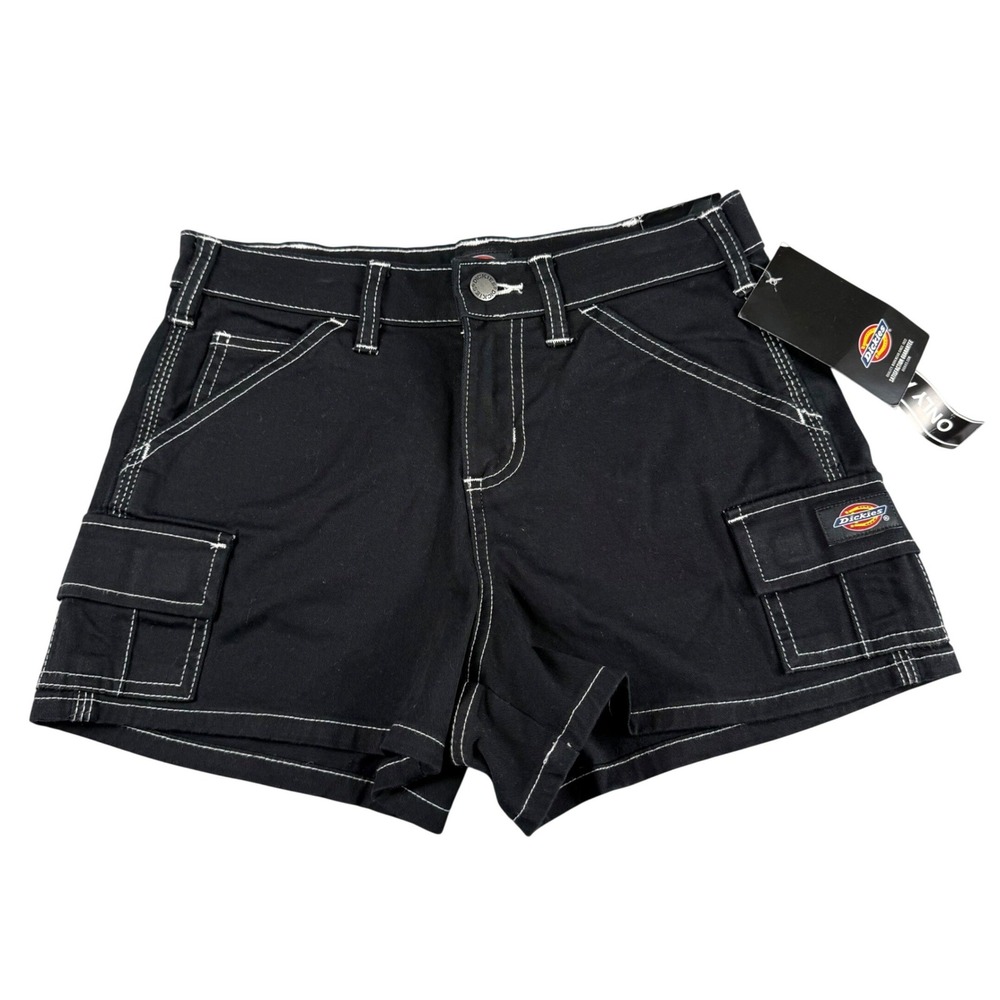 Dickies Cargo Shorts Womens Size 24 Black High Rise Contrast Stitch Utility NWT